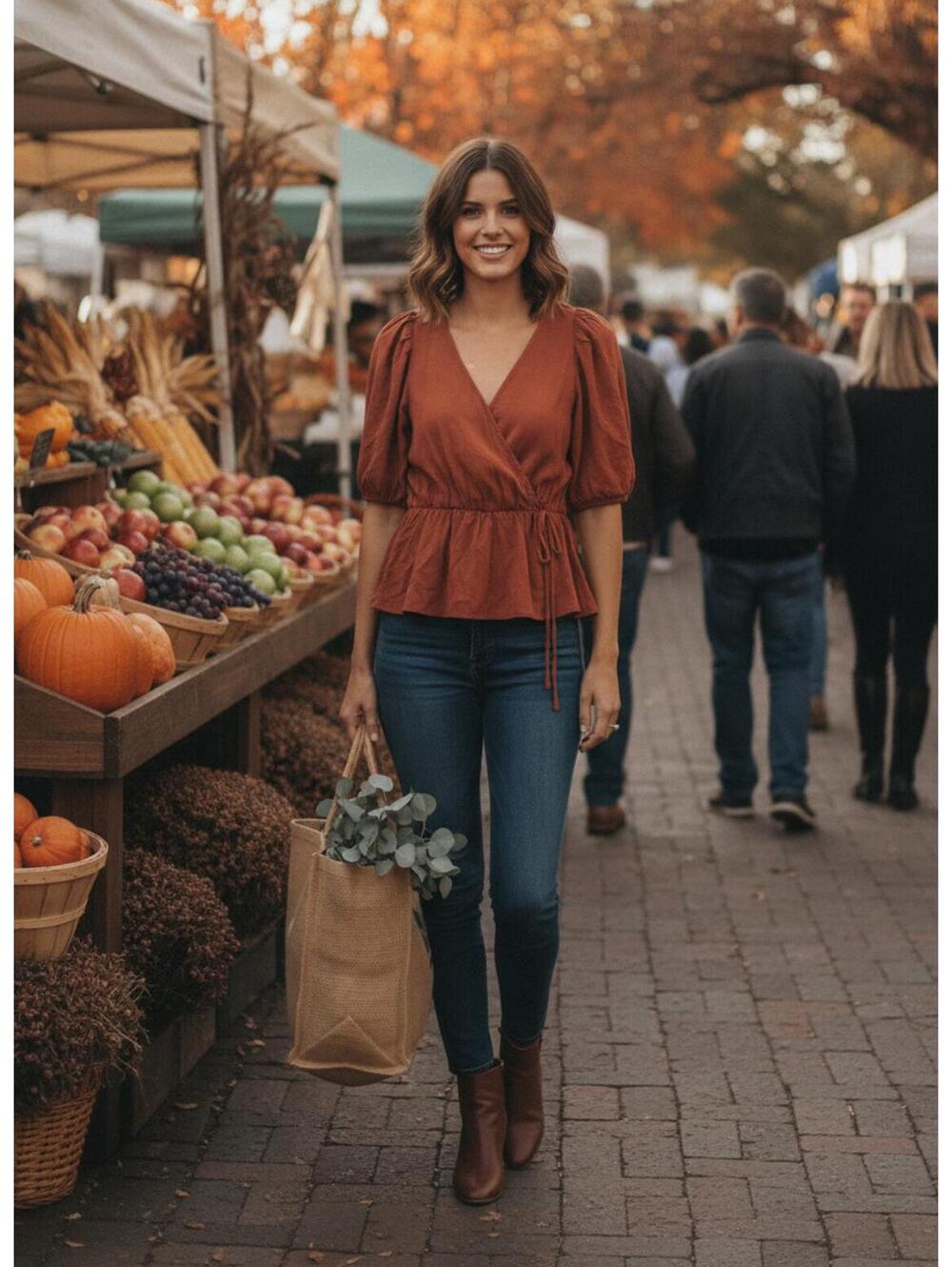 Mos Moa Faux Wrap Top Burnt Orange Fall Autumn Pumpkin Patch Apple Picking Cute